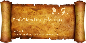 Mrákovics Fóris névjegykártya
